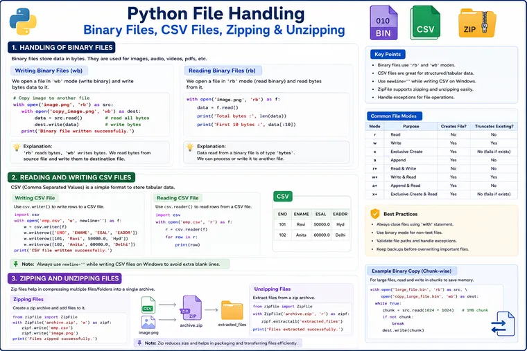 3. Python Binary Files, CSV Files, Zipping and Unzipping